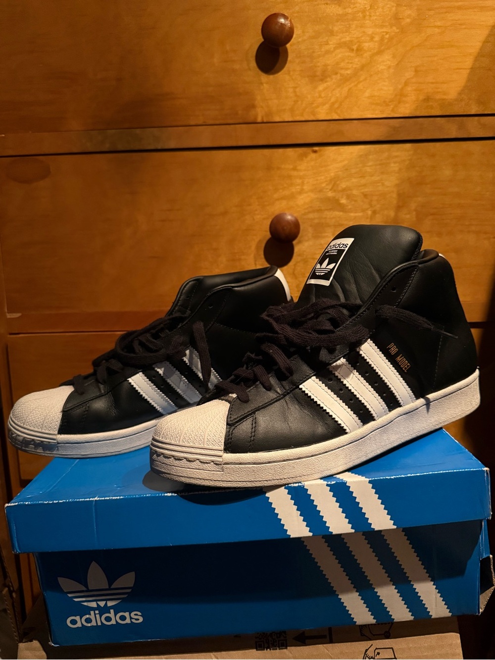 adidas Pro Model Black and White Hi Top Shoes